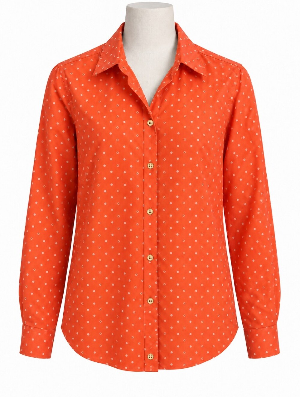 Lands End Coral Polka Dot Button-Down Shirt - Women's BlouseLands’ End Women’s L
